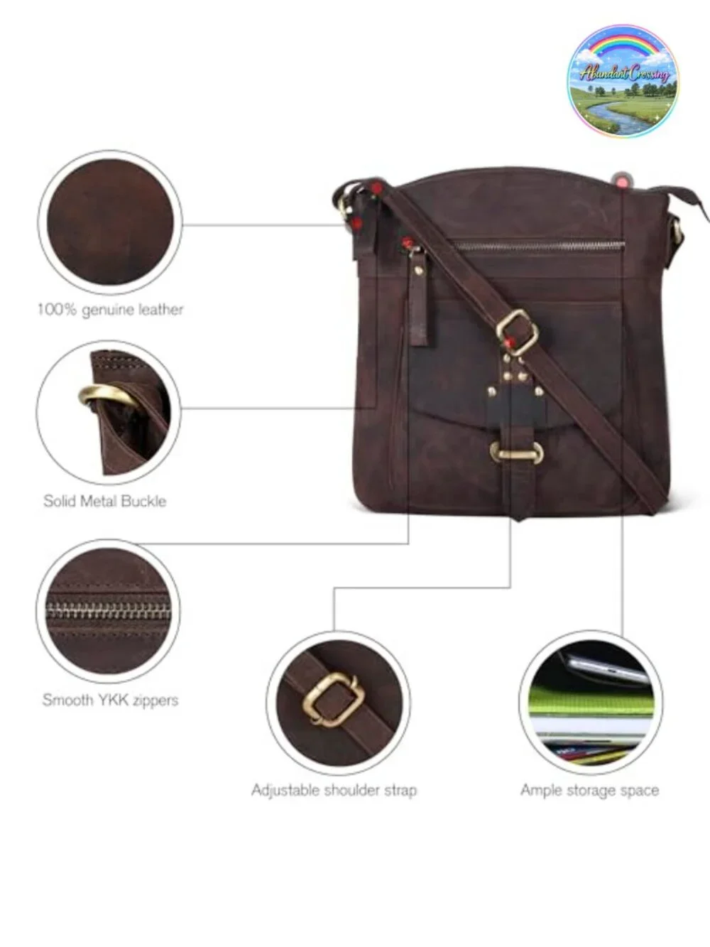Genuine Leather Crossbody Bag for Women, Adjustable Strap, Tassel, Premium